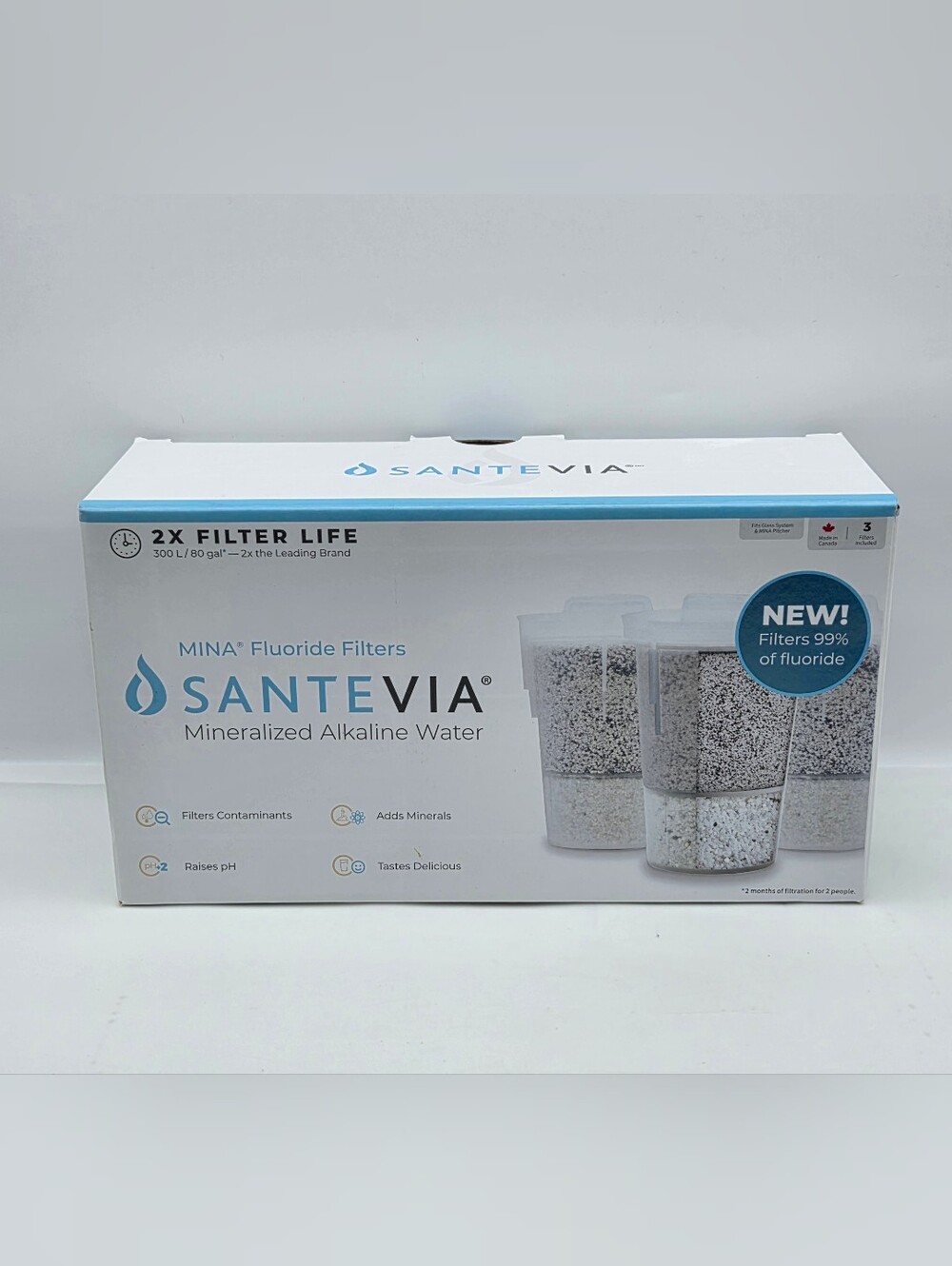 Santevia Mina Fluoride Filters 3 Pack Mineralized Alkaline Water NEW Open Box